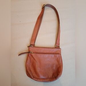 FOSSIL Crossbody Purse Brown Leather Gold Hardware Zip Adjustable 6 Pockets